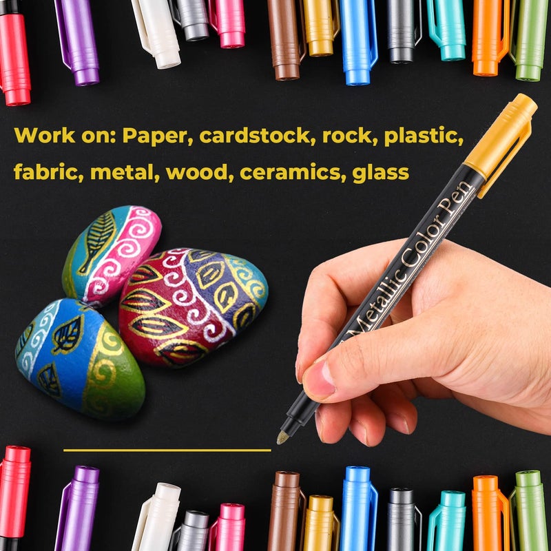 Sunshilor Metallic Marker Pens, 12 Colors Medium Point Metallic Pens Paint Markers for Black Paper, Rock Painting, Card Making, DIY Photo Album, Scrapbook Crafts, Metal, Wood, Ceramic, Glass - Image 5